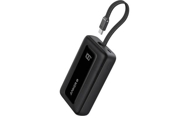 Anker A1689 Zolo Portable Charger, 20,000mAh 30W Power Bank with Built-in Lanyard USB-C Cable for Travel, Fast Charging Battery Pack - Black